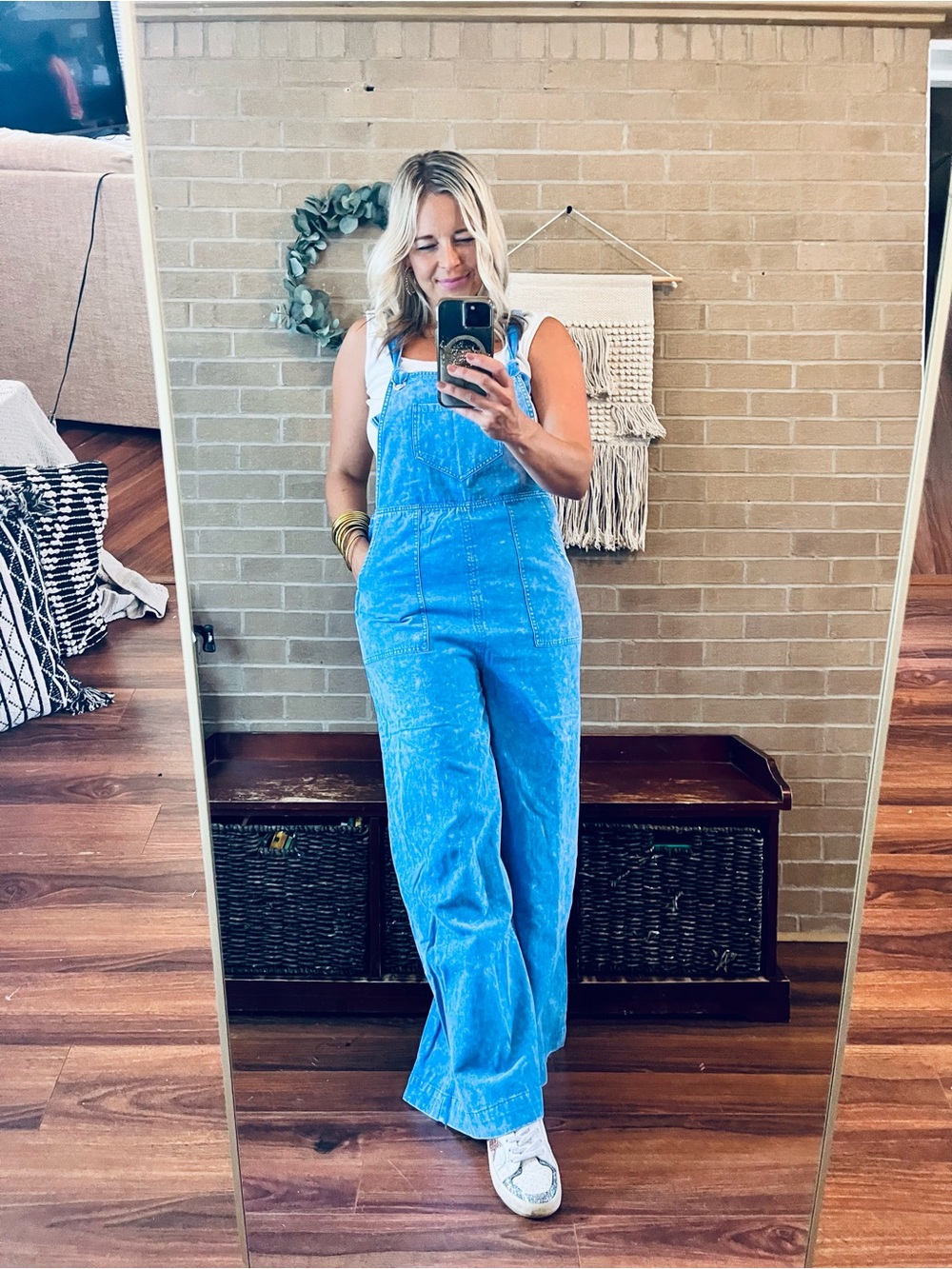 Light Blue Denim Wide-Leg Overall Jumpsuit